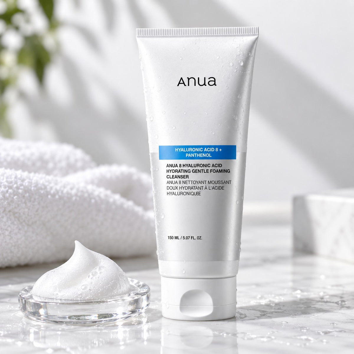 Anua — Limpiador suave en espuma con 8 tipos de ácido hialurónico · 150 ml