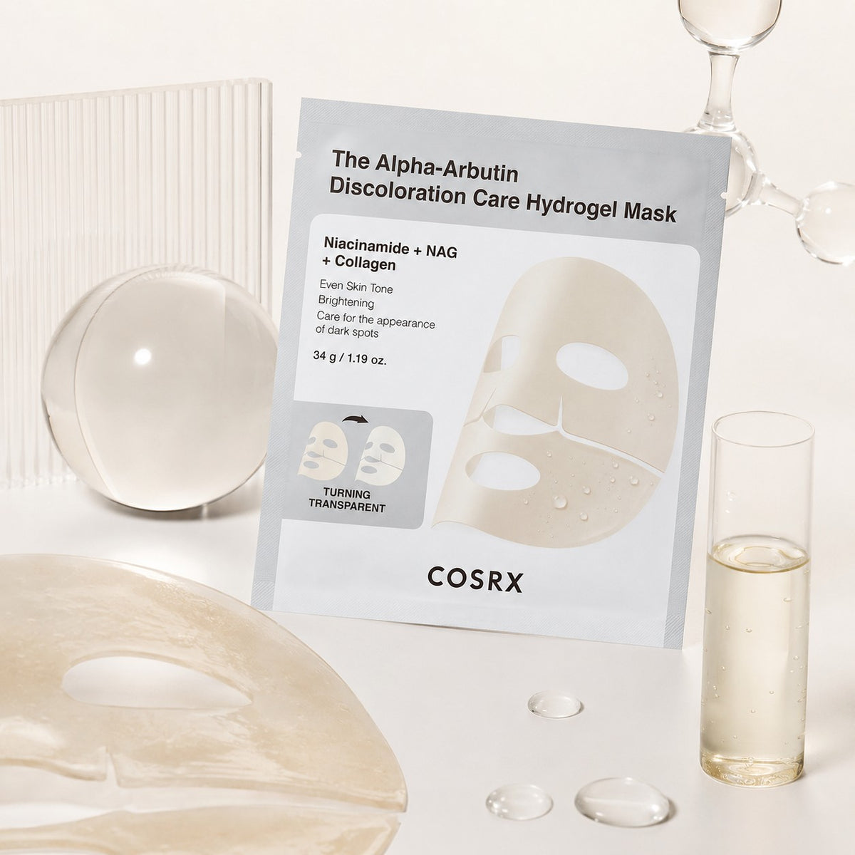 COSRX — Mascarilla de hidrogel unificadora del tono con alfa-arbutina · 3 mascarillas