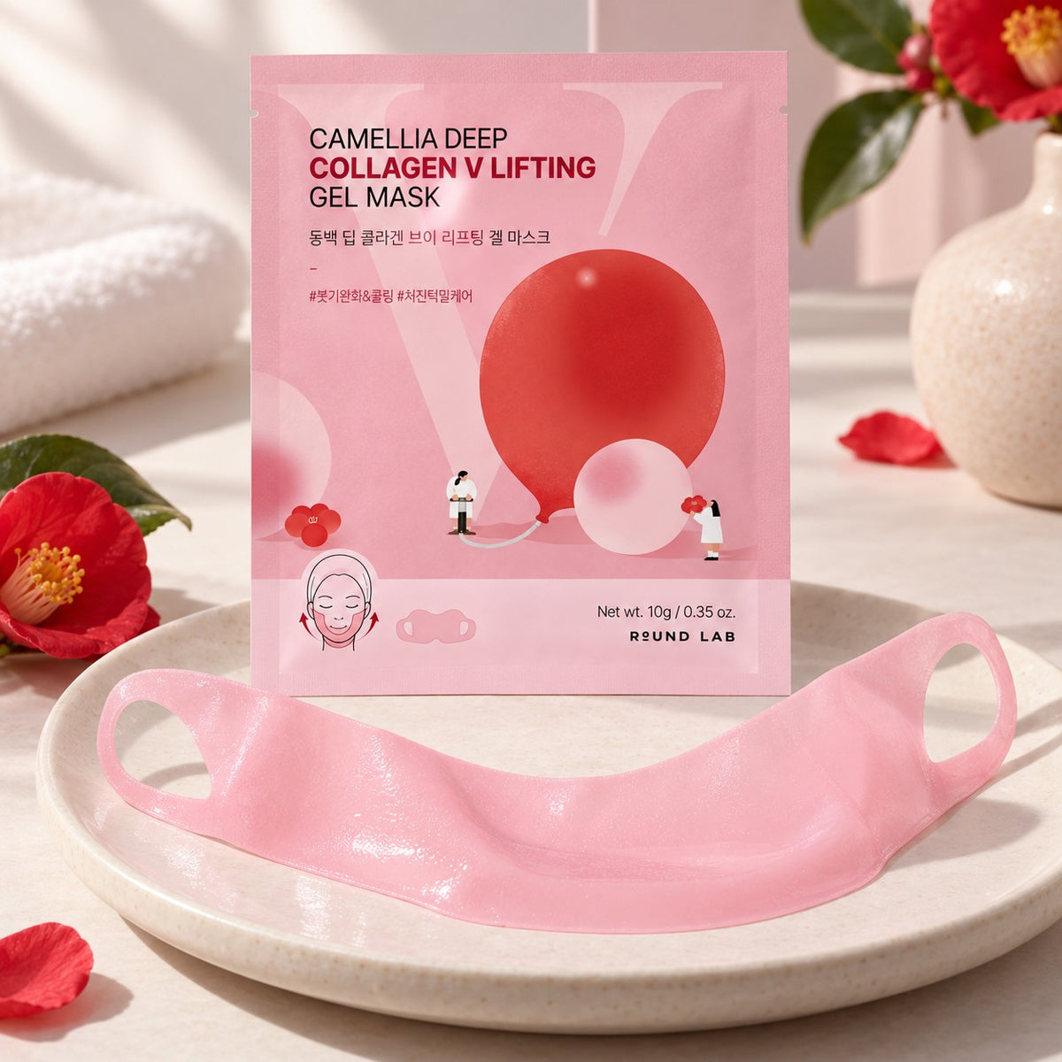 ROUND LAB — Mascarilla de gel con efecto tensor en V, camelia y colágeno · 4 mascarillas