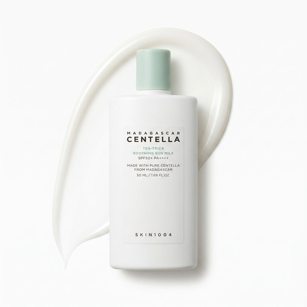 SKIN1004 — Leche solar calmante Tea-Trica con centella de Madagascar SPF50+ PA++++ · 50 ml