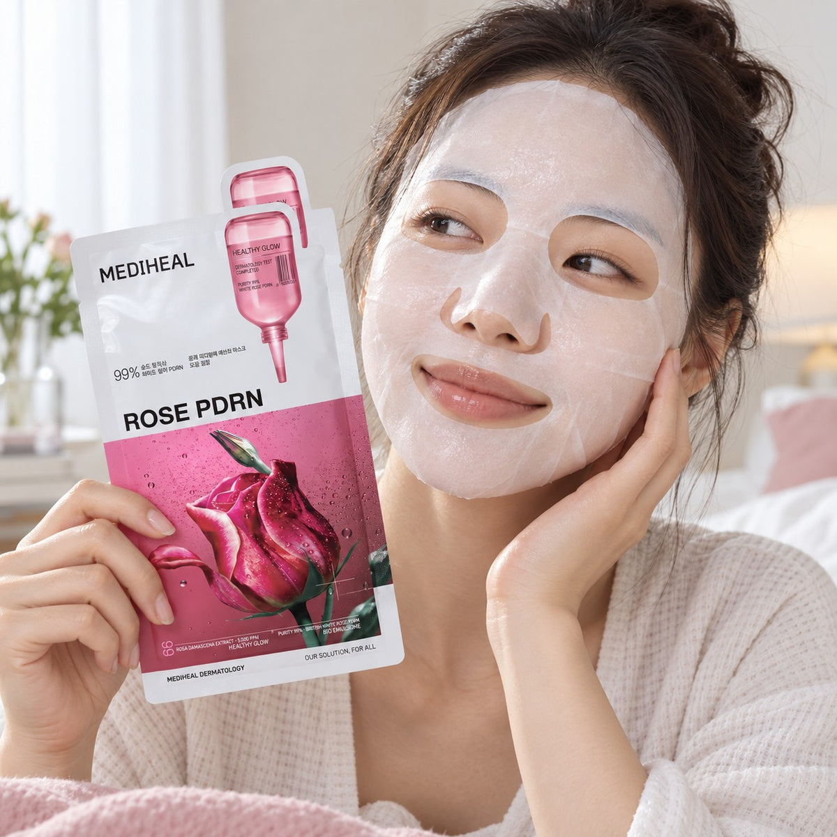 MEDIHEAL — Mascarilla esencial de PDRN de rosa · 10 mascarillas