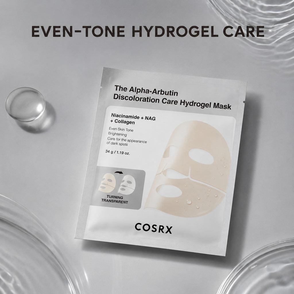 COSRX — Mascarilla de hidrogel unificadora del tono con alfa-arbutina · 3 mascarillas