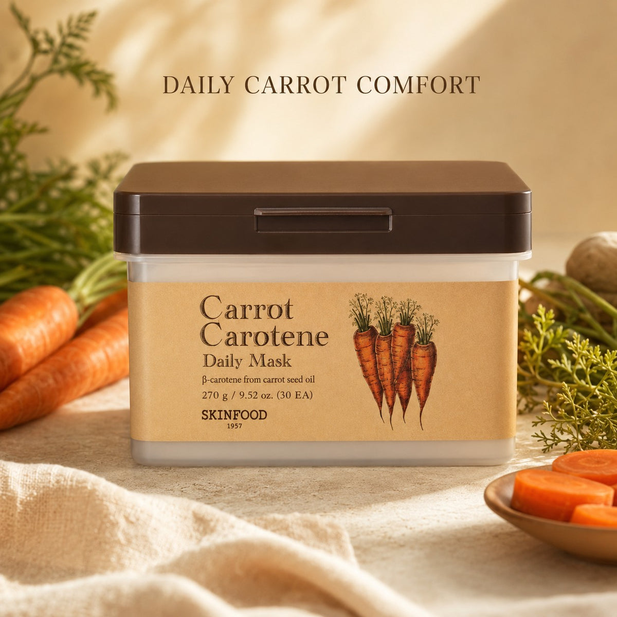 SKINFOOD — Mascarilla diaria de zanahoria y caroteno · 30 mascarillas