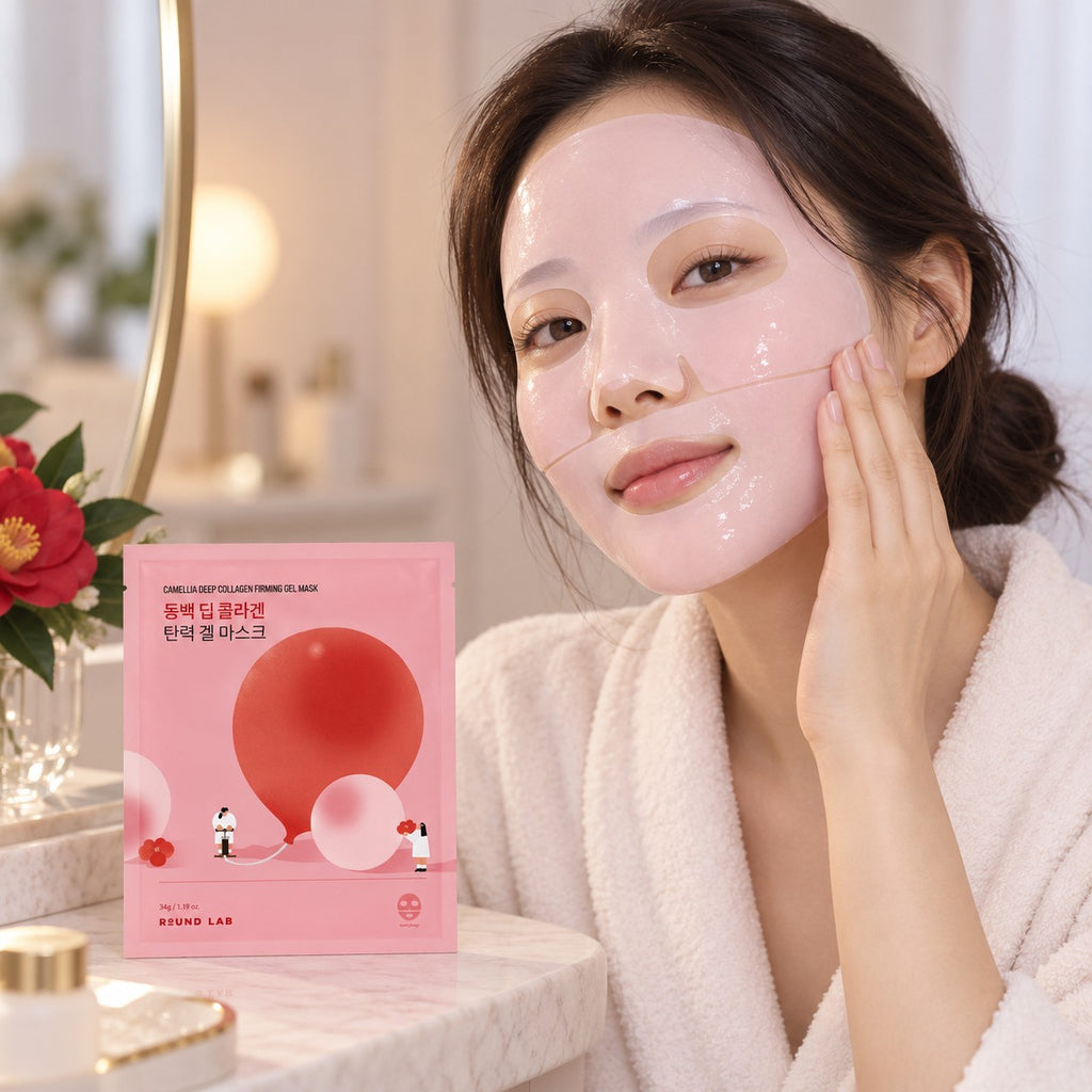 ROUND LAB — Mascarilla de gel reafirmante con camelia y colágeno · 4 mascarillas