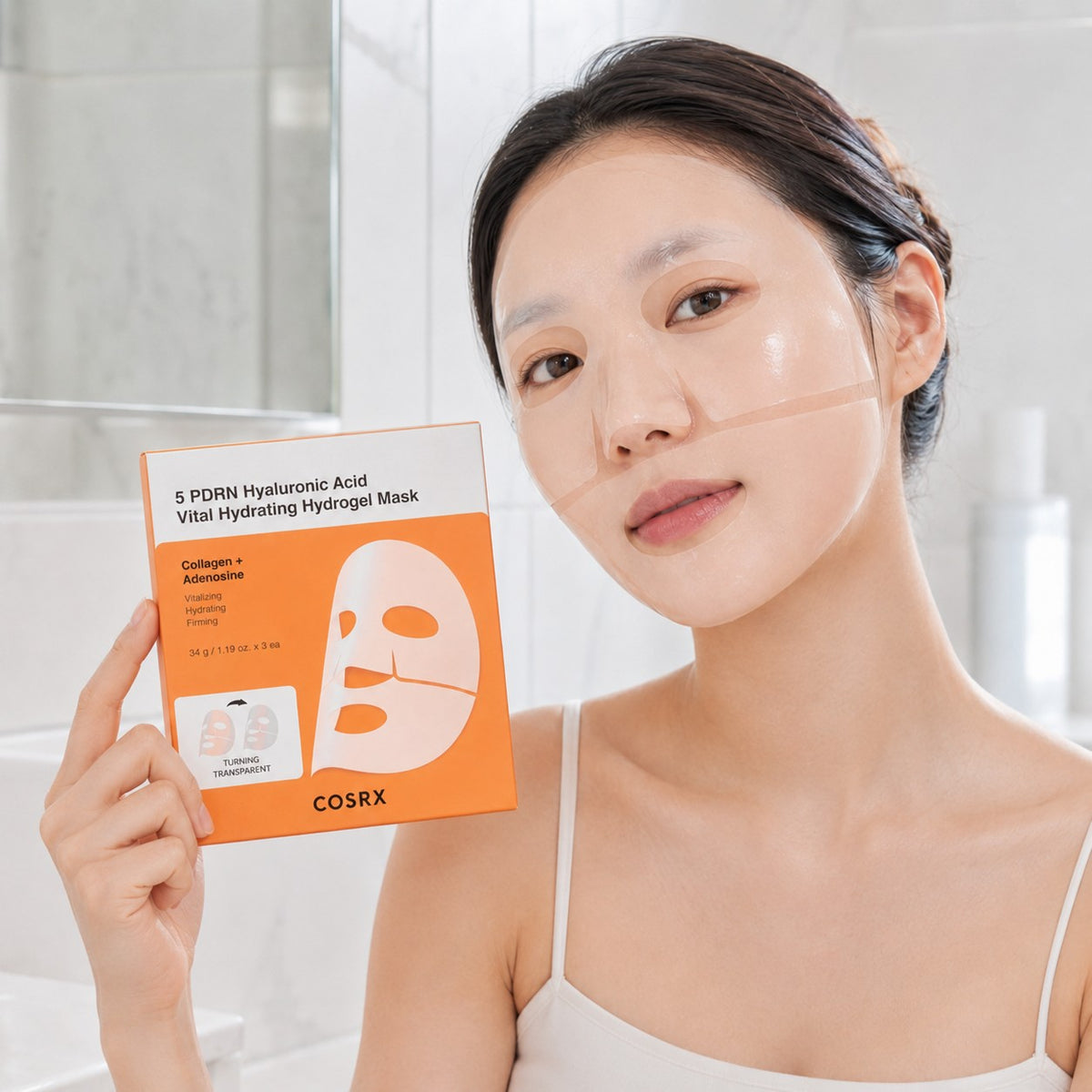COSRX — Mascarilla de hidrogel hidratante con PDRN 5 y ácido hialurónico · 3 mascarillas