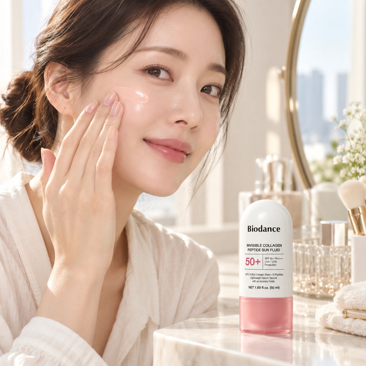 Biodance — Fluido solar invisible con colágeno y péptidos · 50 ml