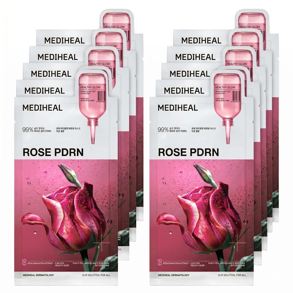 MEDIHEAL — Mascarilla esencial de PDRN de rosa · 10 mascarillas