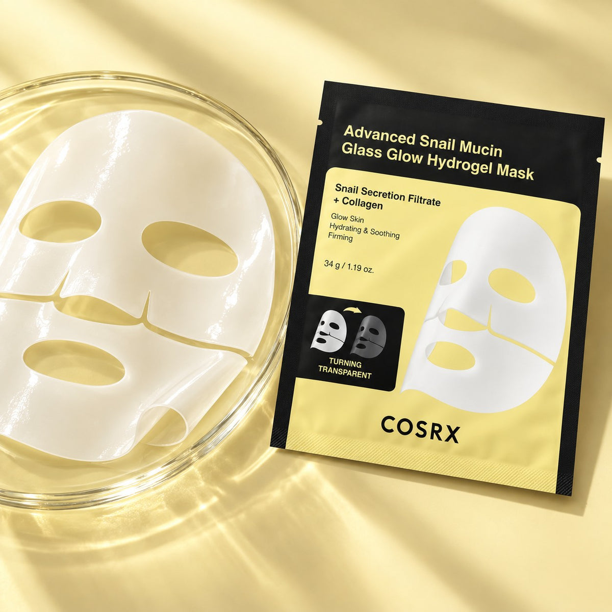 COSRX — Mascarilla de hidrogel iluminadora con mucina de caracol · 3 mascarillas