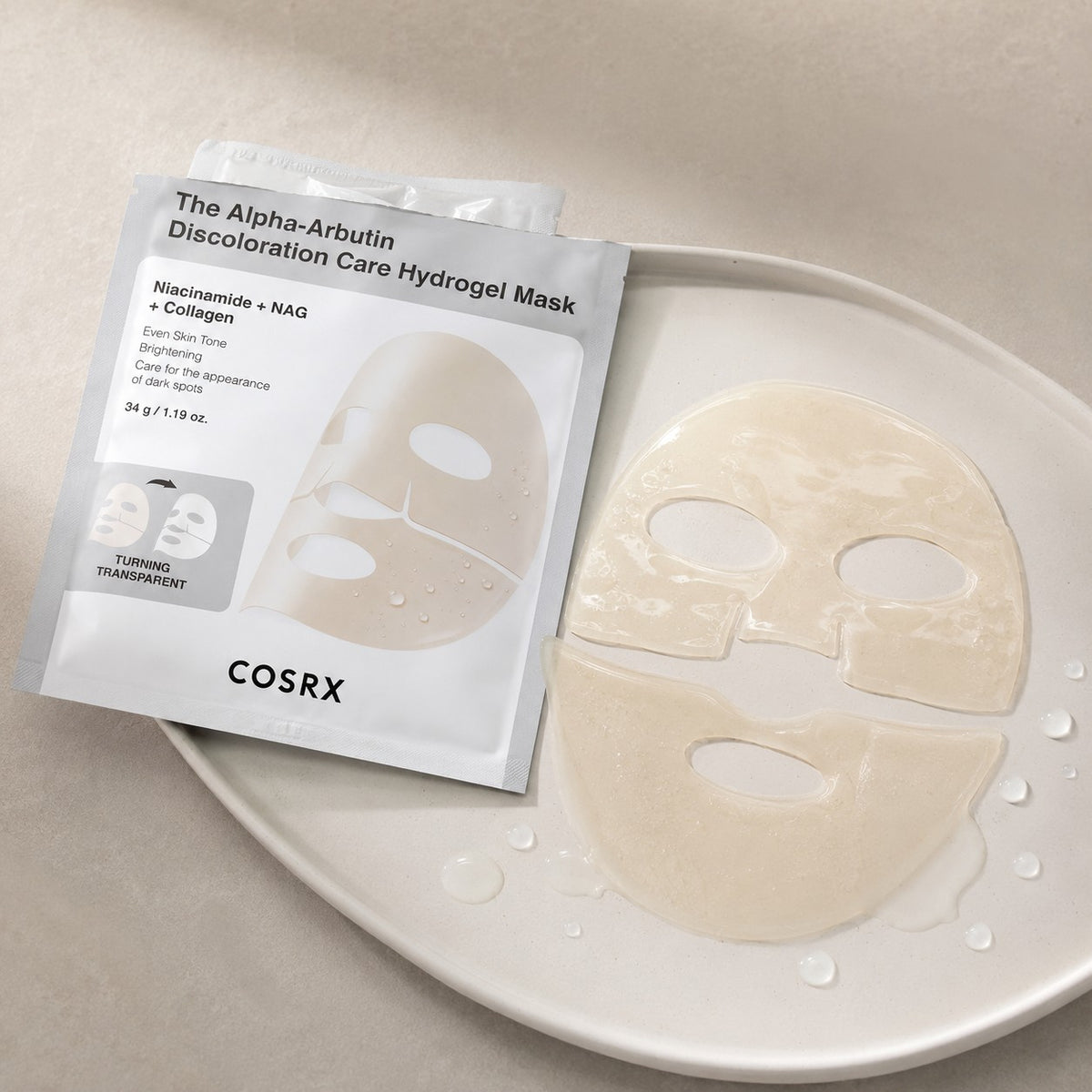 COSRX — Mascarilla de hidrogel unificadora del tono con alfa-arbutina · 3 mascarillas