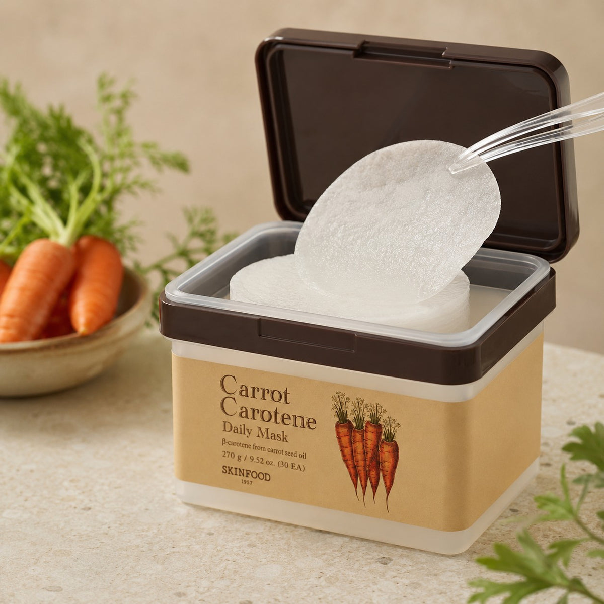 SKINFOOD — Mascarilla diaria de zanahoria y caroteno · 30 mascarillas