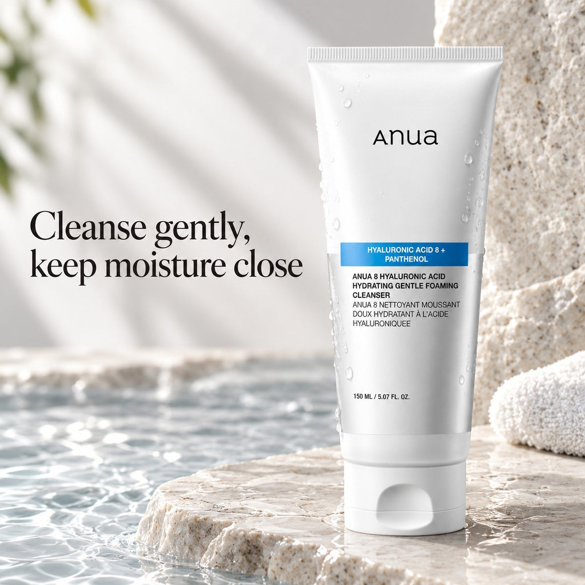 Anua — Limpiador suave en espuma con 8 tipos de ácido hialurónico · 150 ml