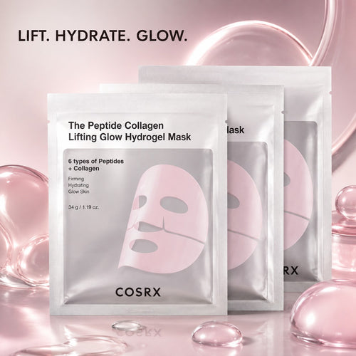 COSRX — Mascarilla de hidrogel reafirmante e iluminadora con péptidos y colágeno · 3 mascarillas