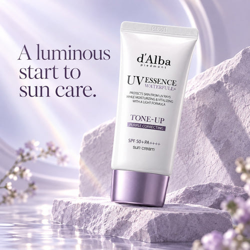d'Alba — Crema solar iluminadora violeta con liposomas de árbol de té · 50 ml