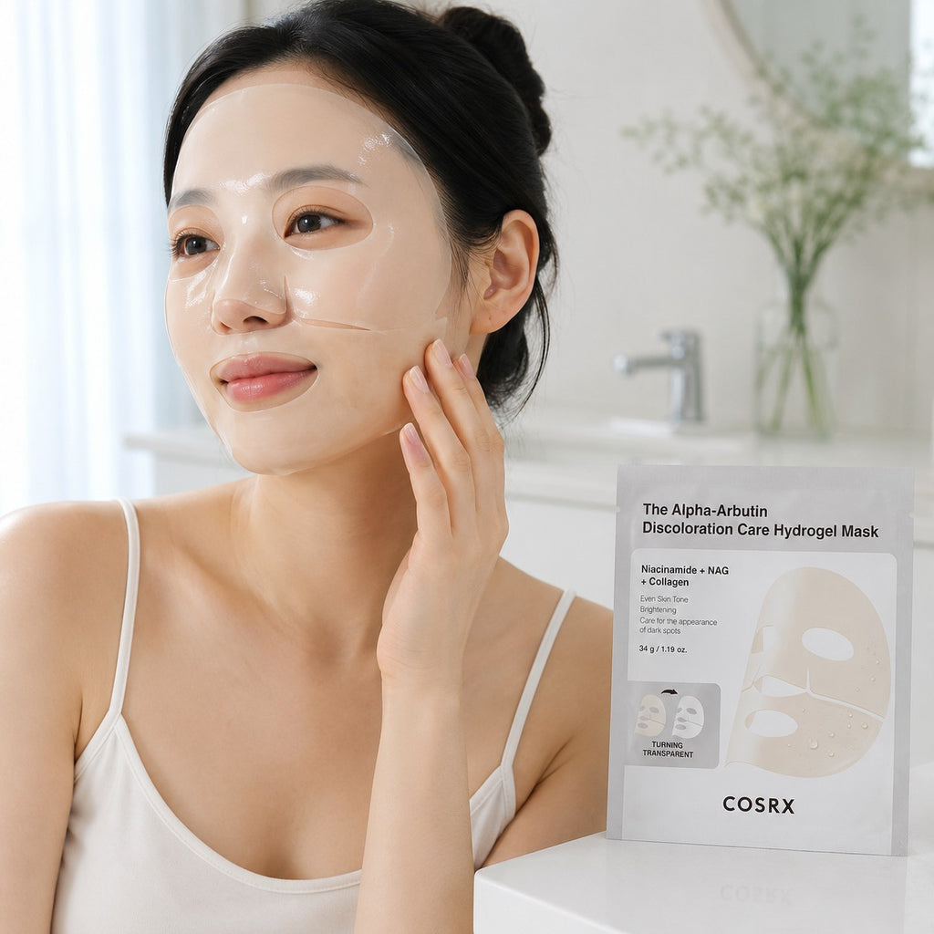 COSRX — Mascarilla de hidrogel unificadora del tono con alfa-arbutina · 3 mascarillas