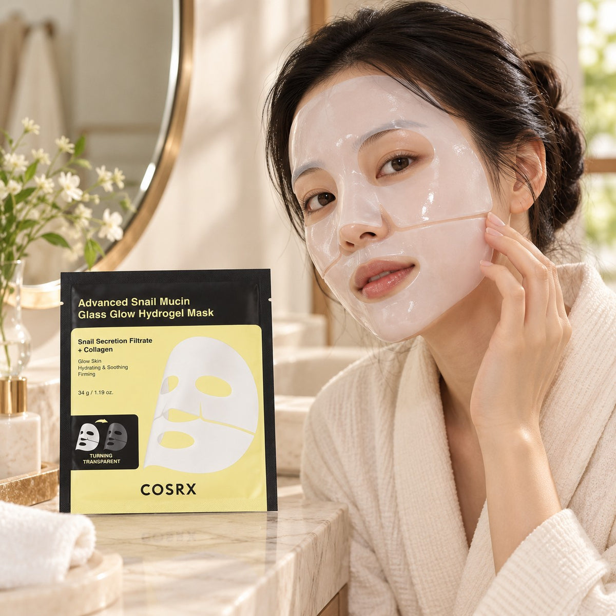 COSRX — Mascarilla de hidrogel iluminadora con mucina de caracol · 3 mascarillas
