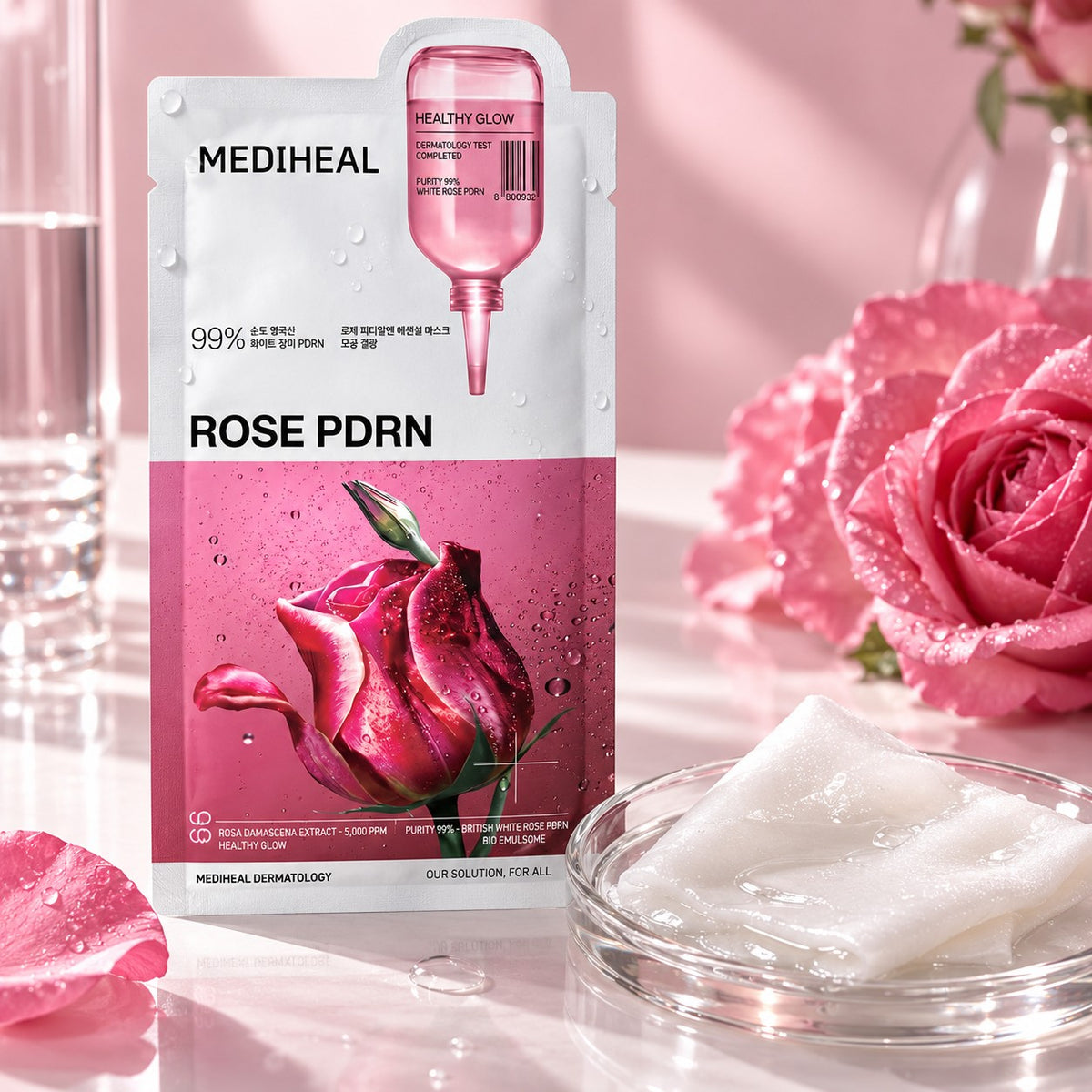MEDIHEAL — Mascarilla esencial de PDRN de rosa · 10 mascarillas