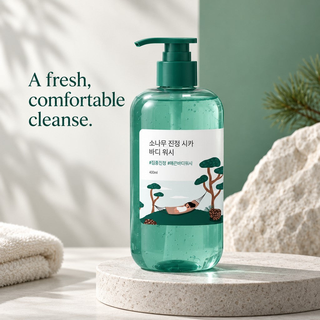 ROUND LAB — Gel de ducha calmante con pino y centella · 400 ml